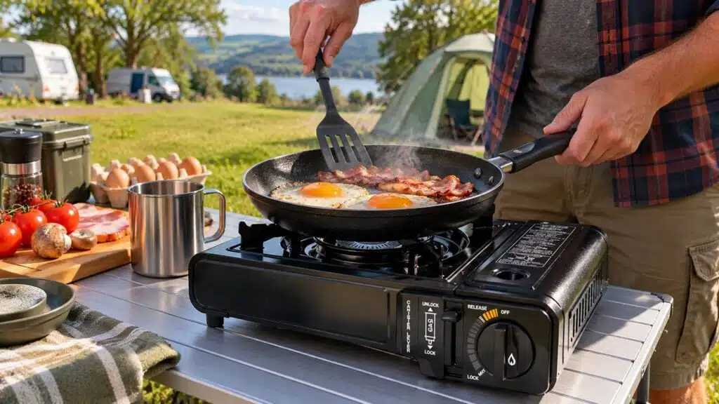 Camper Using The Green Haven Camping Stove