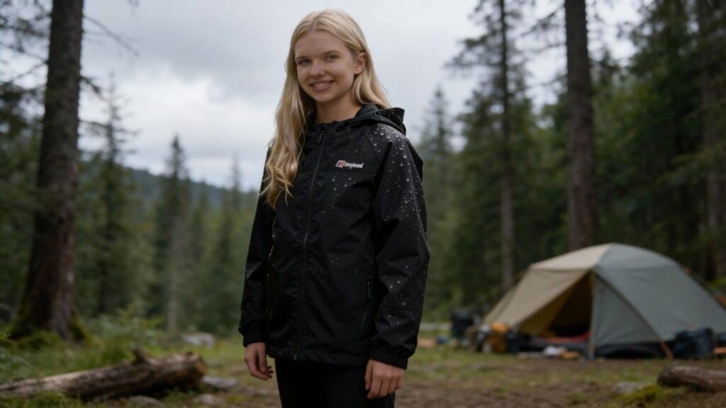 Girl wearing a Berghaus Kids' Bowood Waterproof Jacket