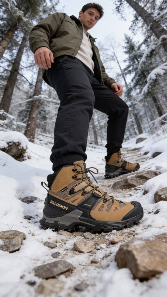 Man wearing Salomon Men's Quest 4 GTX - best hiking boots for men