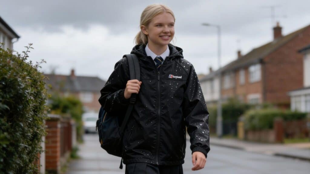 School Girl wearing a Berghaus Kids' Bowood Waterproof Jacket