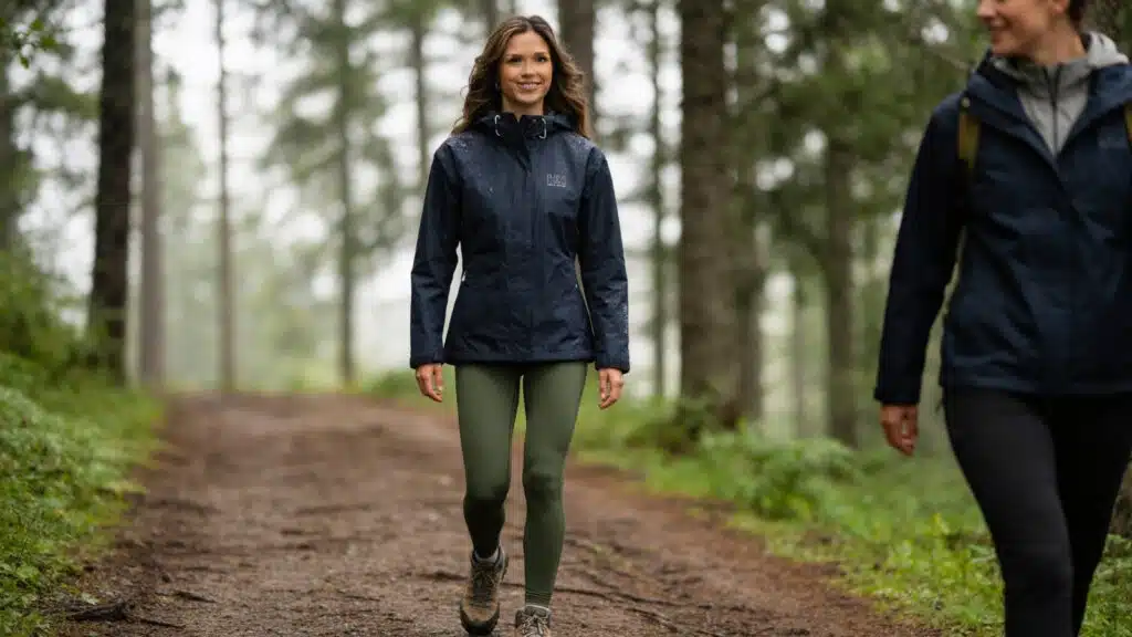 Woman Hiking with a friend wearing Wind Proof Jacket