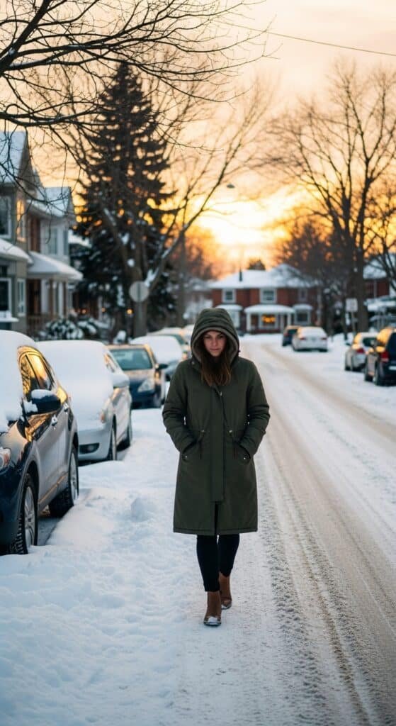 Women walking wearing a Parka