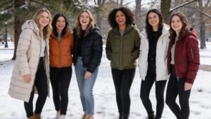 Group of women wearing winter jackets