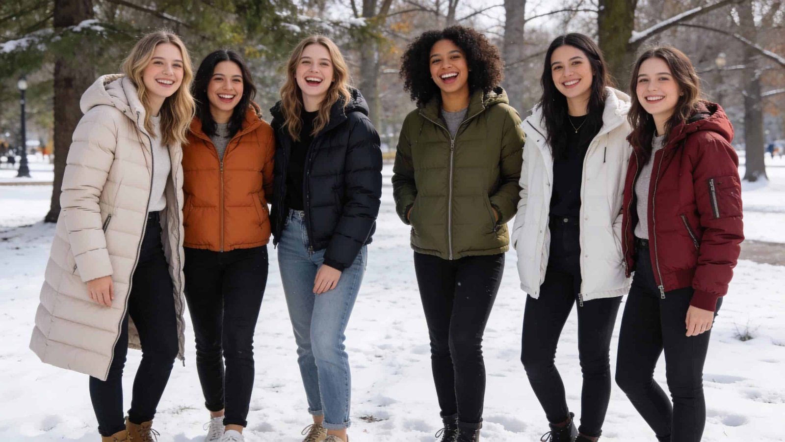 Group of women wearing winter jackets