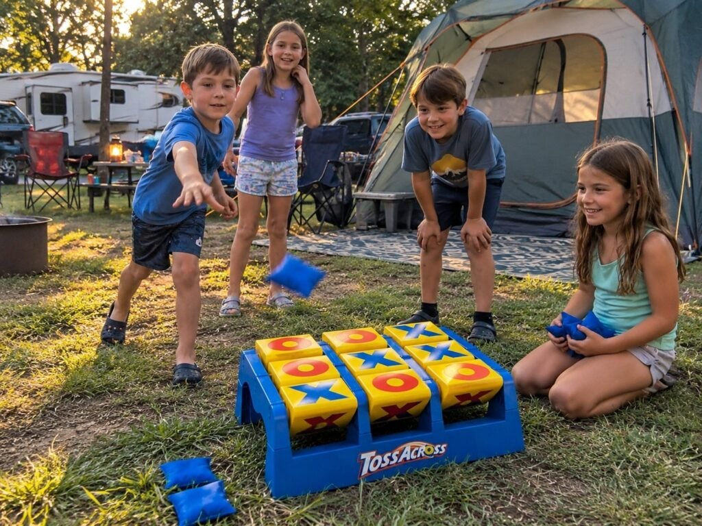 4 children playing Mattel Games Toss Across