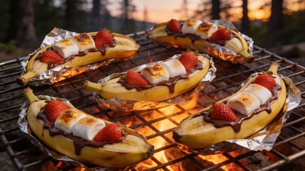 Banana Boat Marshmallows on a campfire