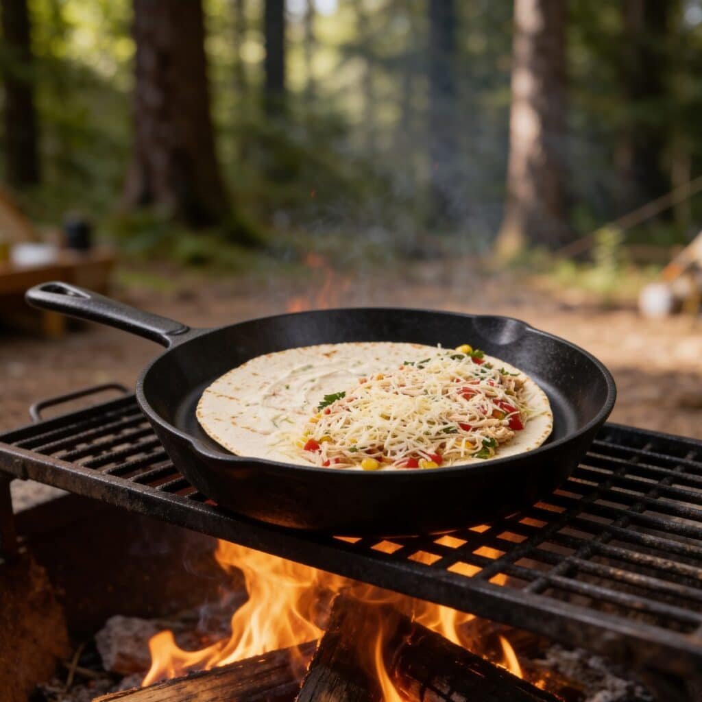 Campfire Cheesy Chicken Quesadillas in a Skillet 1