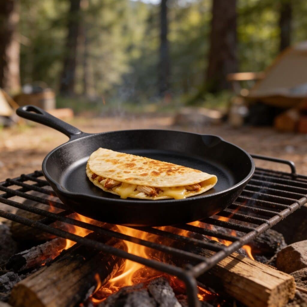 Folded Cheesy Chicken Quesadillas in a Skillet