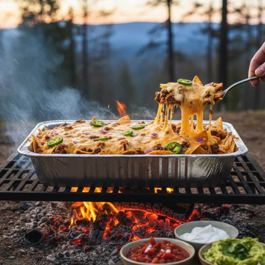 Campfire Grilled Nachos with cheese