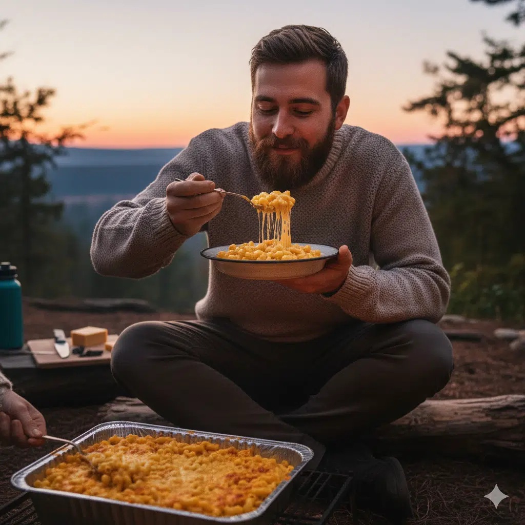 Eating Campfire Mac & Cheese