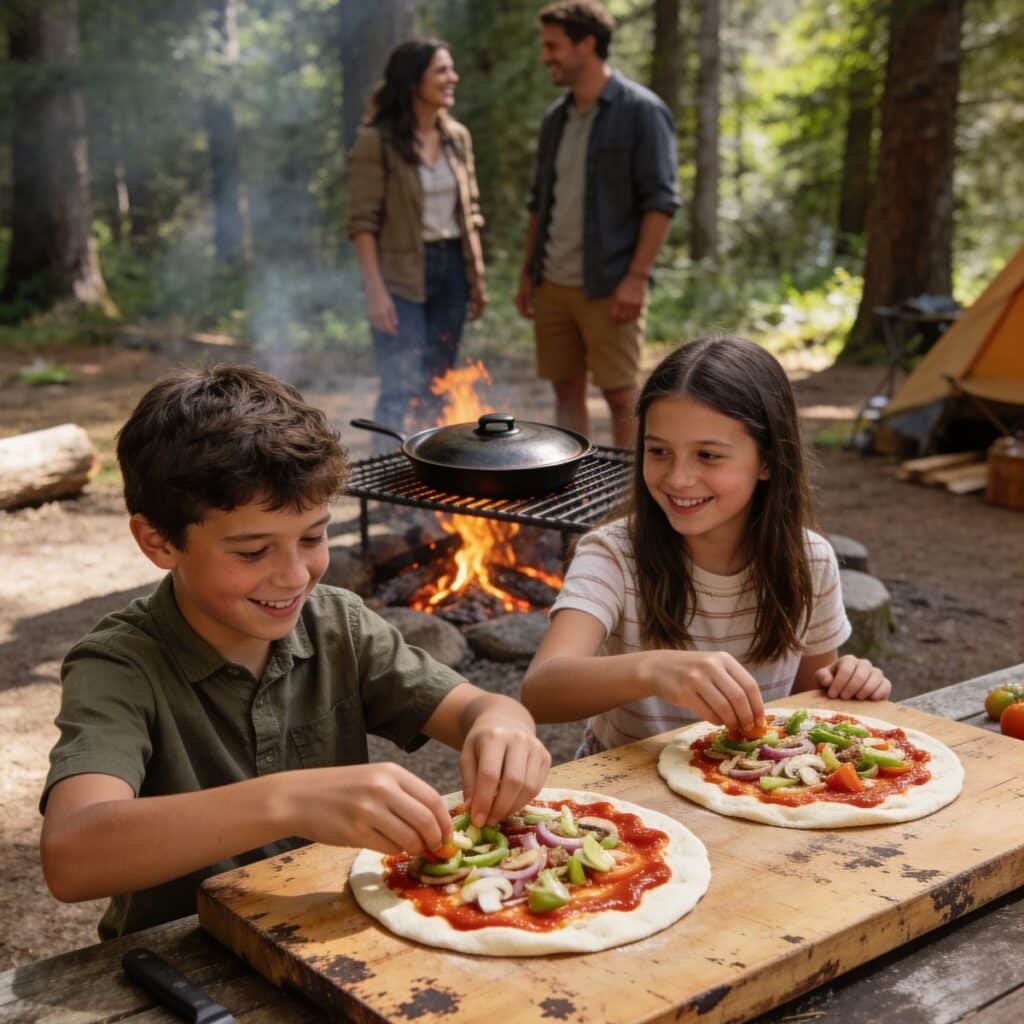 Kids making their own pizza's