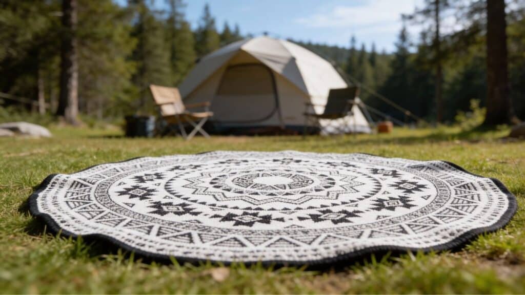 HOMESCAPES Luxury Round Outdoor Rug, Reversible & Seamless