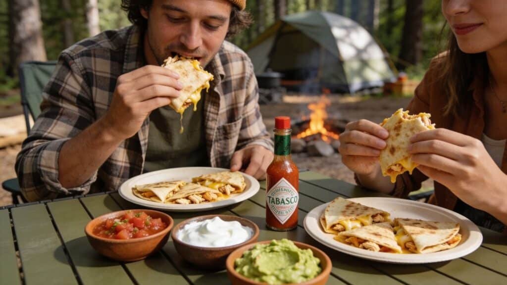 Couple Eating Cheesy Chicken Quesadillas