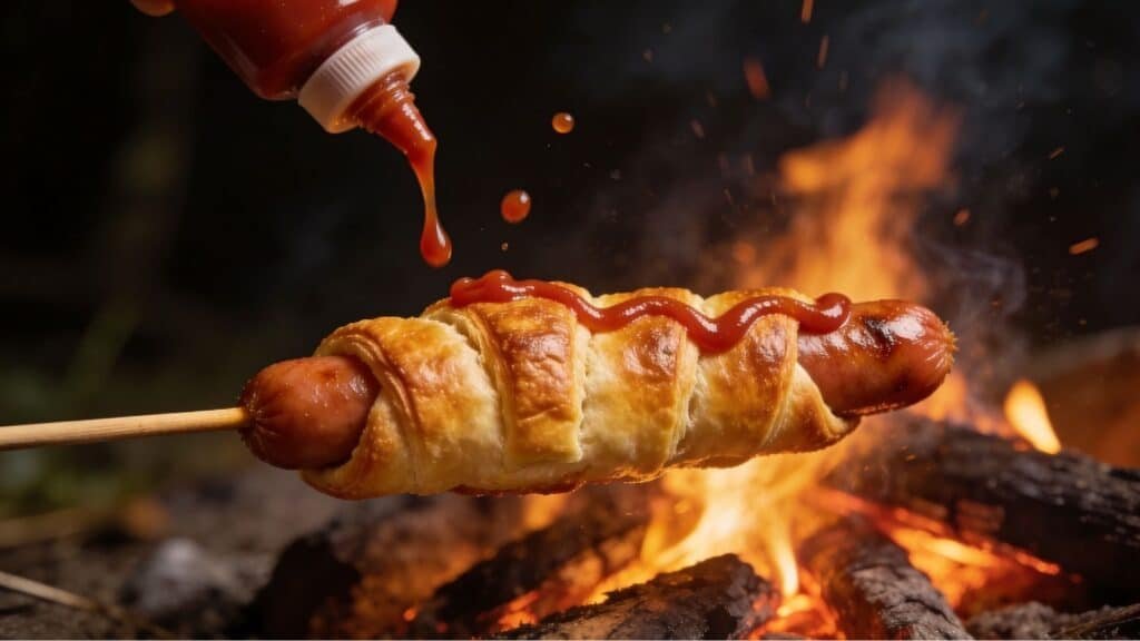 Crescent Dough Wrapped Hot Dog with Ketchup
