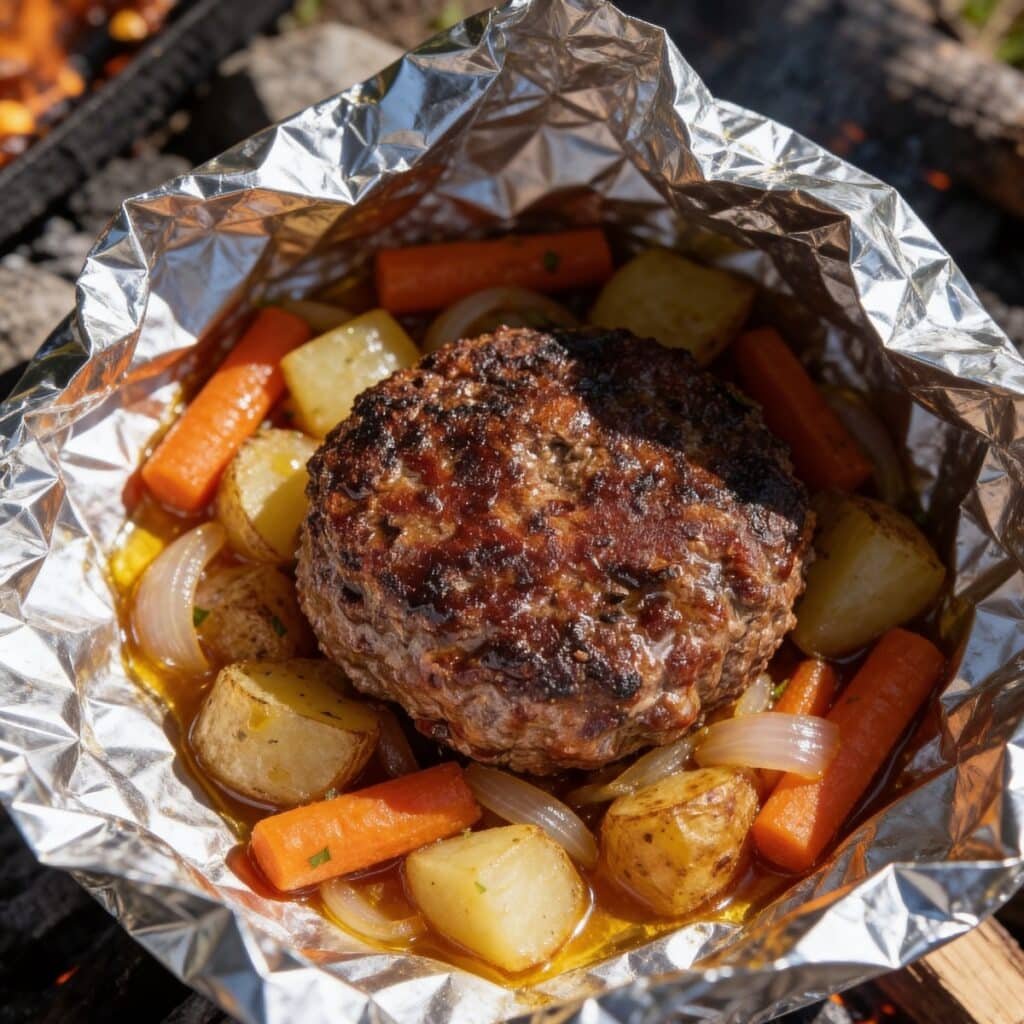 Foil Burger Dinner for camping