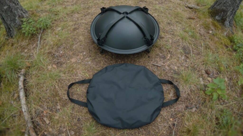 Folded Yaheetech Fire Pit and carry bag