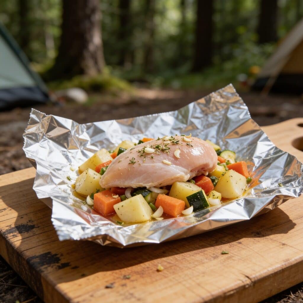 Garlic Herb Chicken Raw ingredients on Foil 