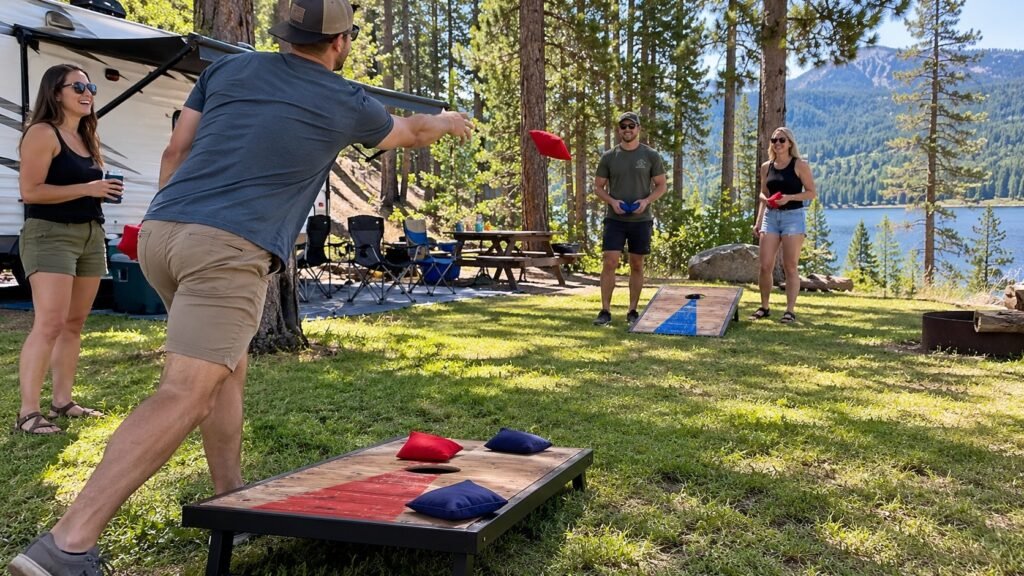 GoSports Portable Cornhole set on grass