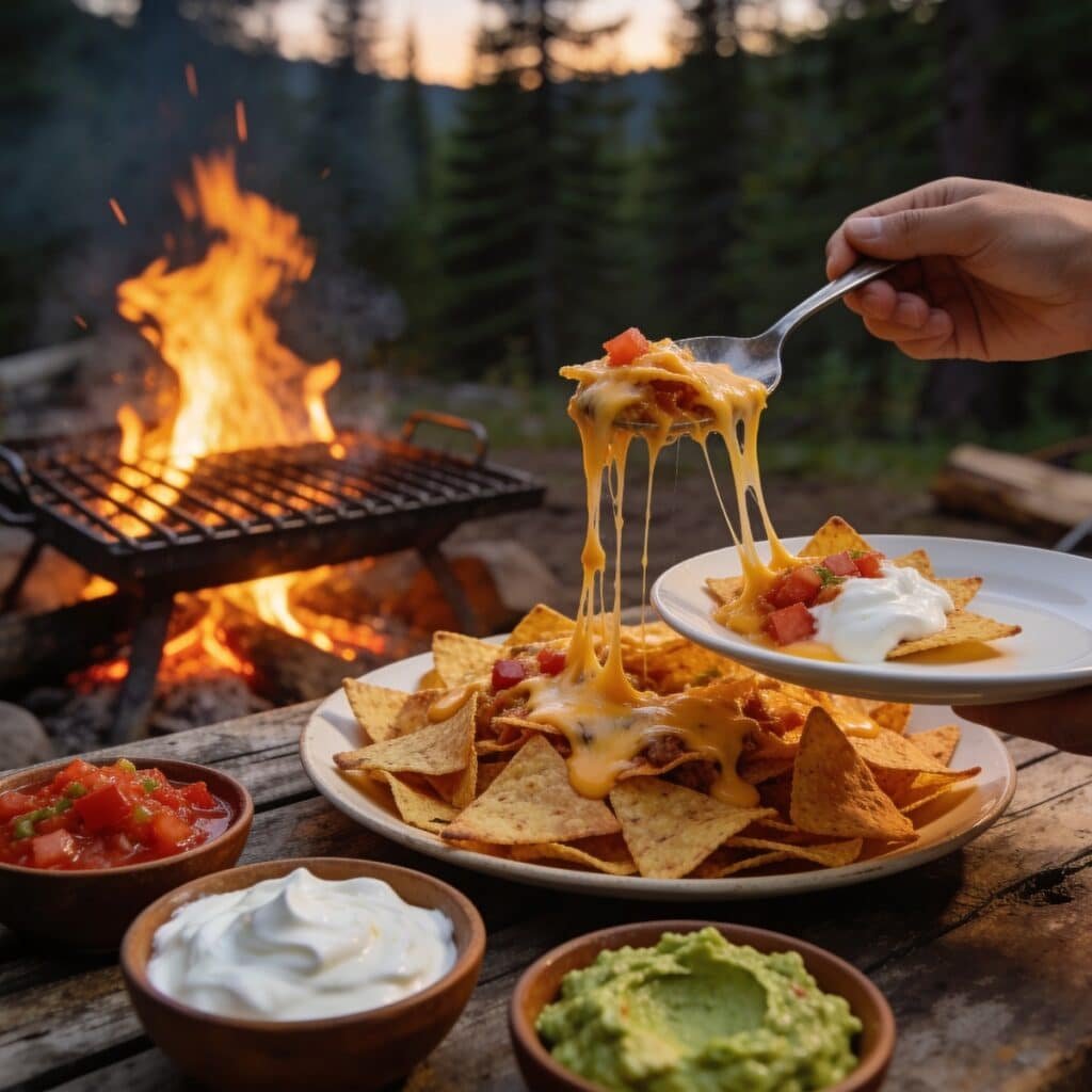 Grilled Nachos cooking serving