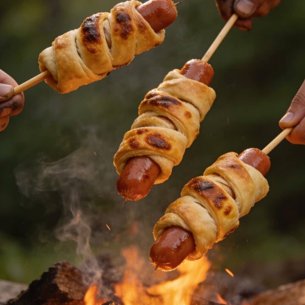 Hot Dog and Dough cooking on a Stick