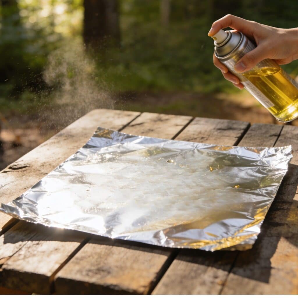 Spray Oil on baking Foil