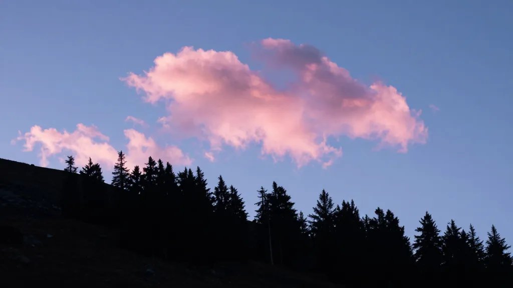 high-country silhouette of Craggy Gardens treeline at first light, cotton-candy clouds