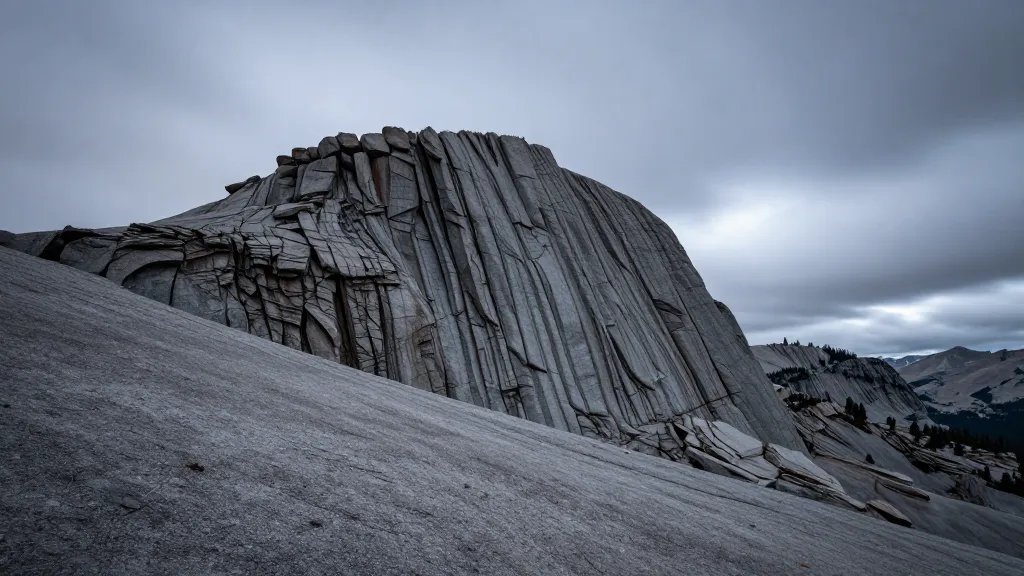 Glacial granite massif at Glacier National Park with long exposure sky