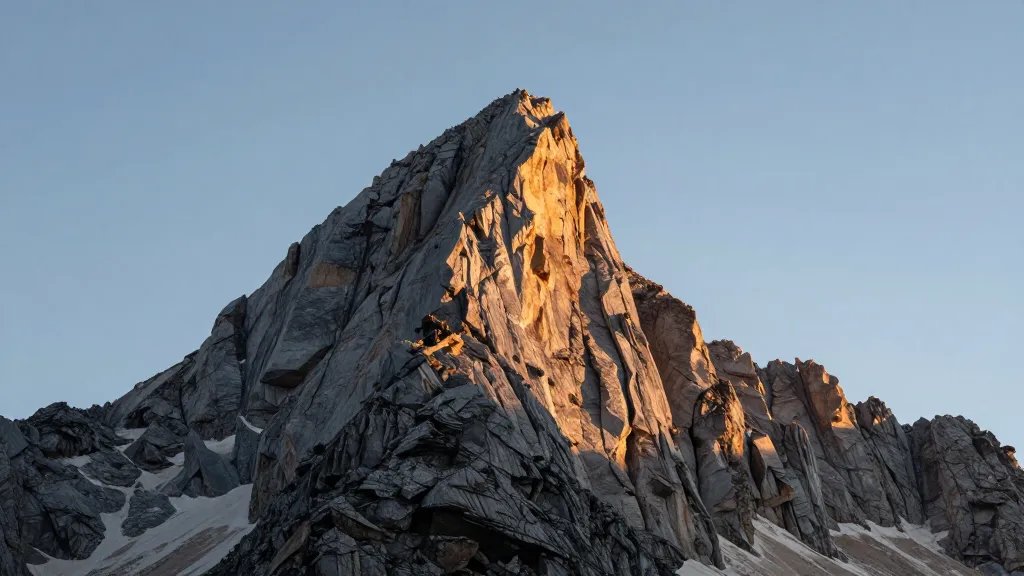 Dolomites solitary peak with morning light on limestone