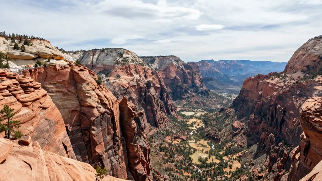 Distant panorama of Zion’s Angels Landing throne‑room overlook