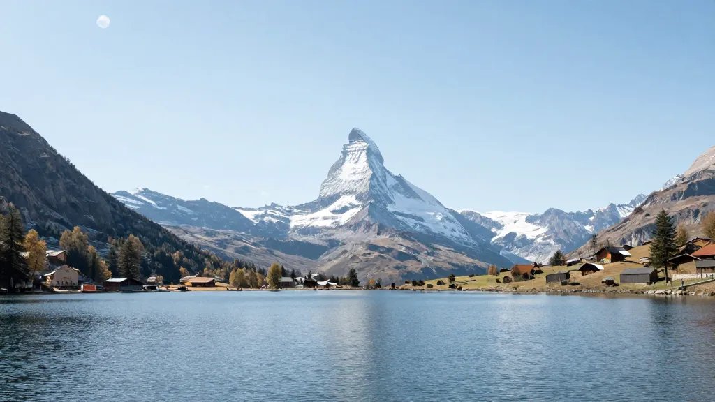 Isolated Schwarzsee toward Stellisee with the Matterhorn fading in distance