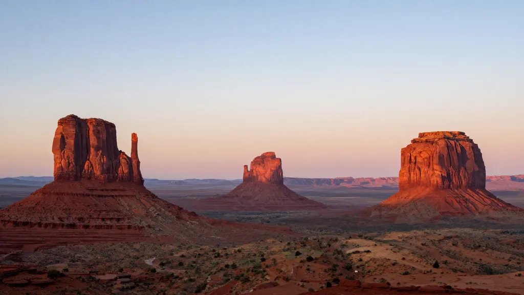 distant landscape of Monument Valley red buttes at dawn