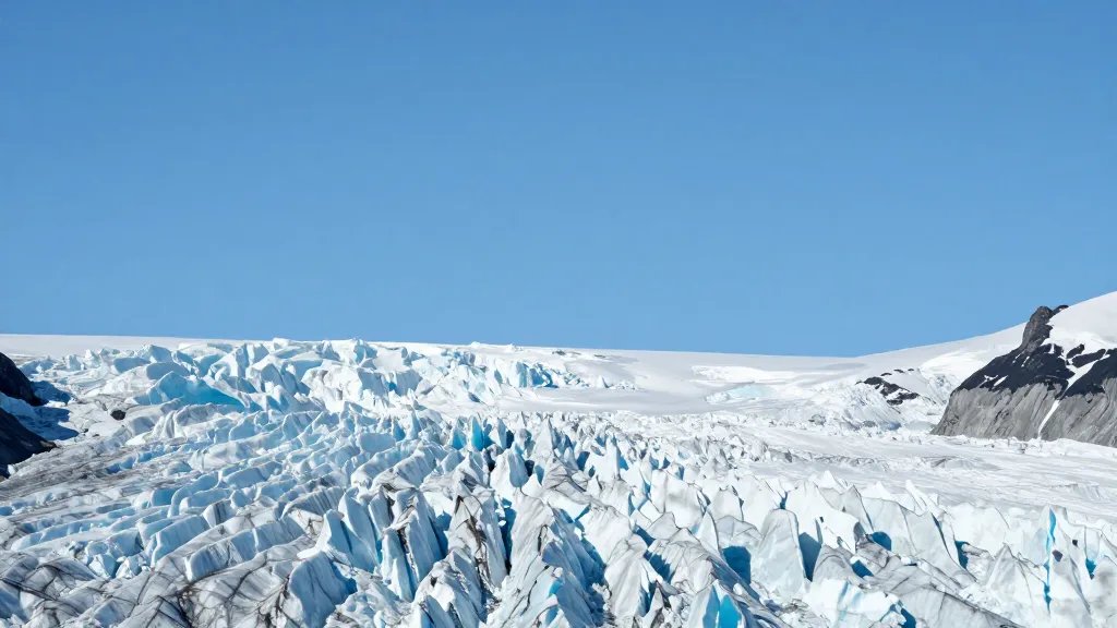 Distant glacier overlook with ice-blue sky