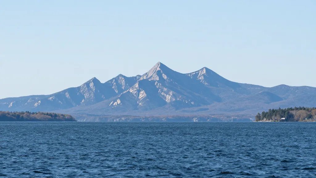 Distant view of Lake Marblehead with jagged peaks