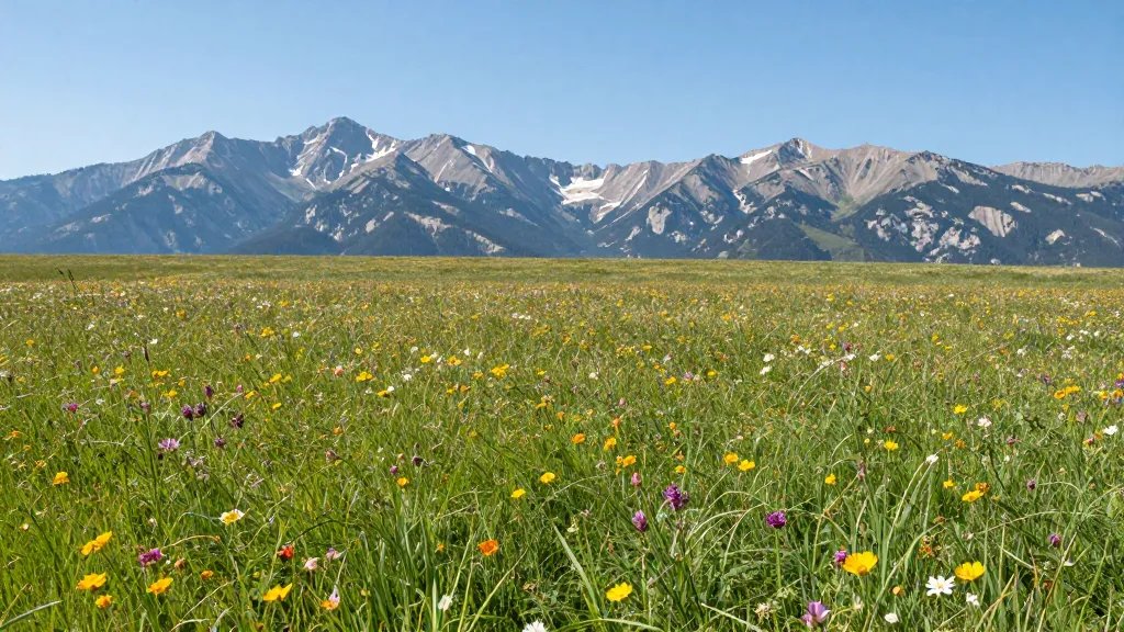Expansive wildflower meadow overlooking distant Sierra peaks