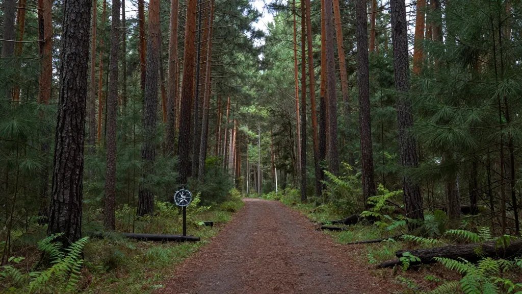 Distant view of Whispering Pines trail with natural compass trees