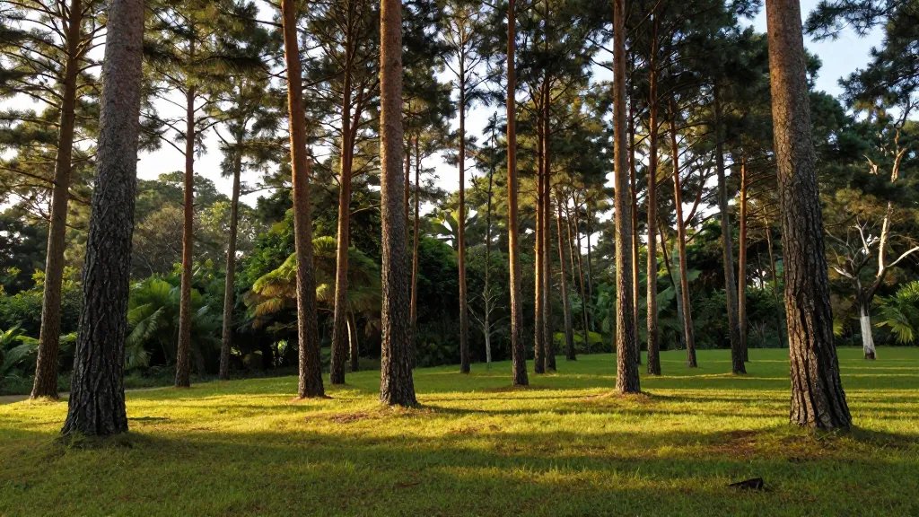 Isolated glade at angle-perfect overlook during golden hour in whispering pines