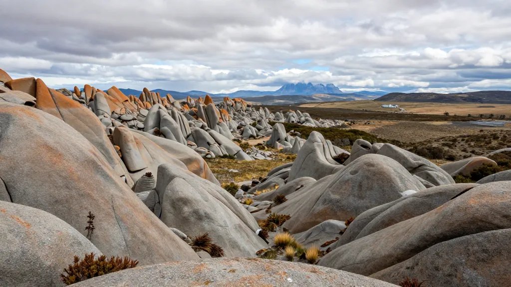 Expansive panorama of wind-sculpted Patagonian plain with granite spires