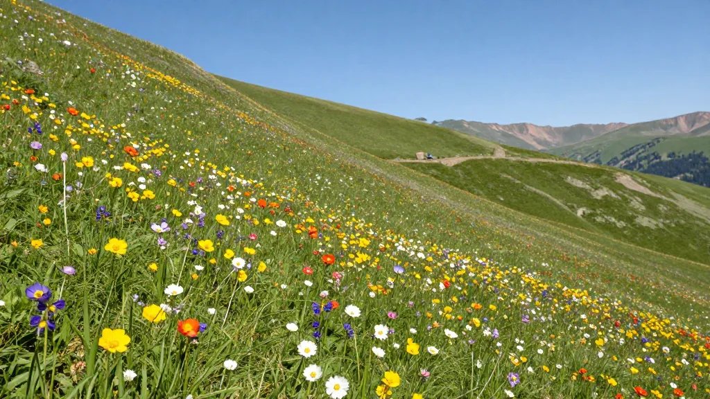Alpine Wildflower Junction distant panorama of painter’s palette slopes