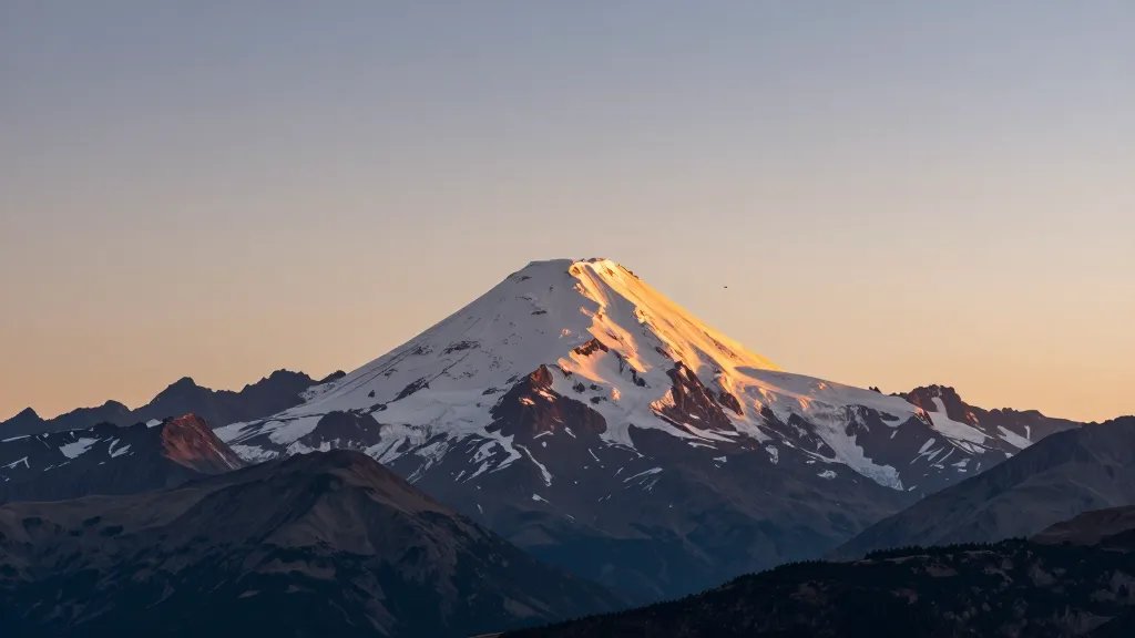 Distant morning panorama of Sentinel Dome overlook bathed in sunrise glow over cliffs