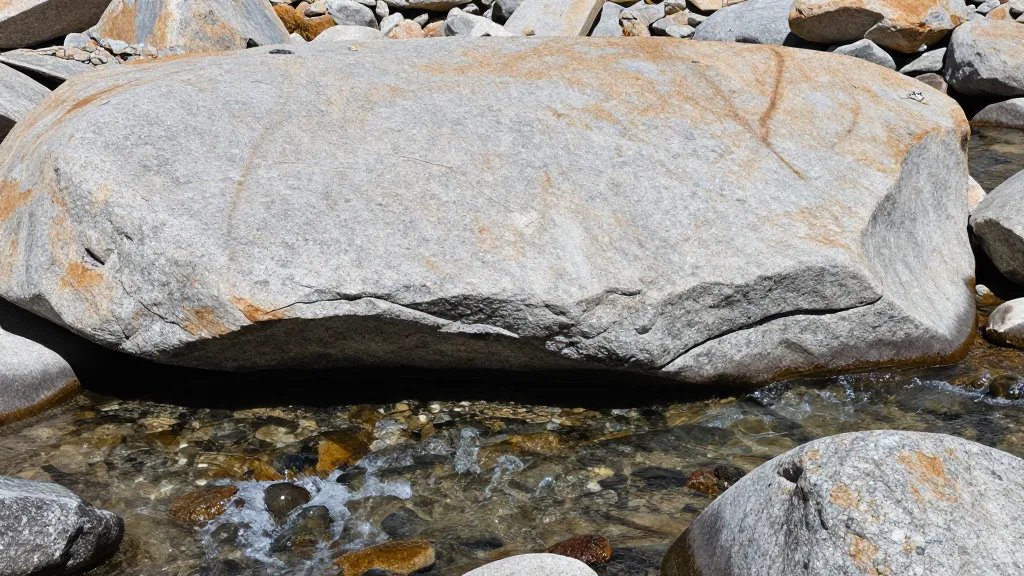 Expansive granite slab overlook above crystal stream, Silent Sierra