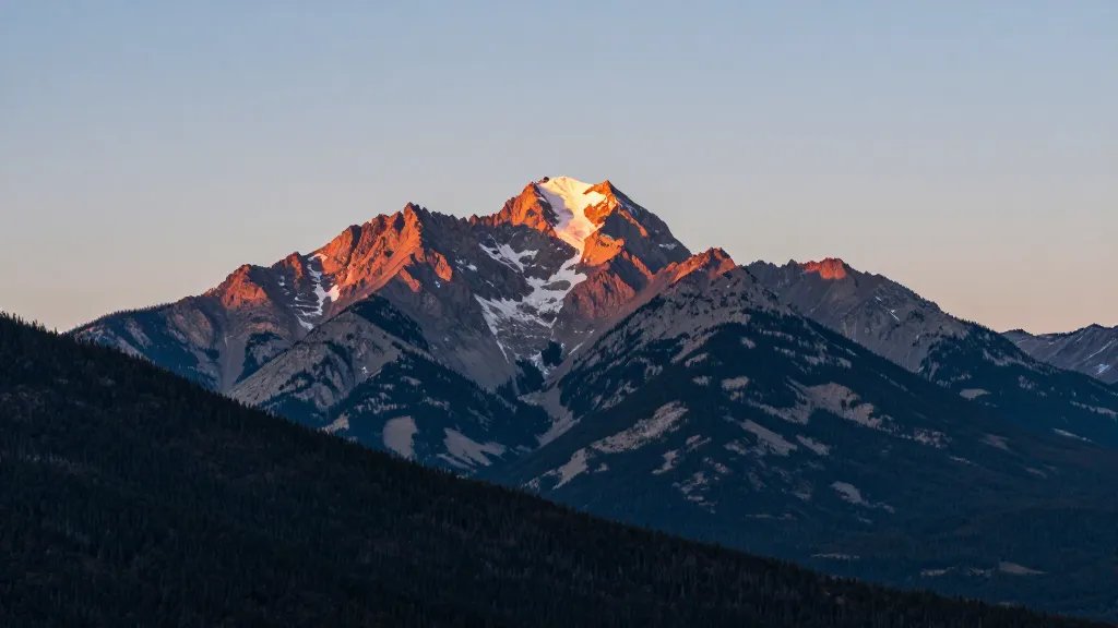 distant alpine peak sunset over Banff National Park