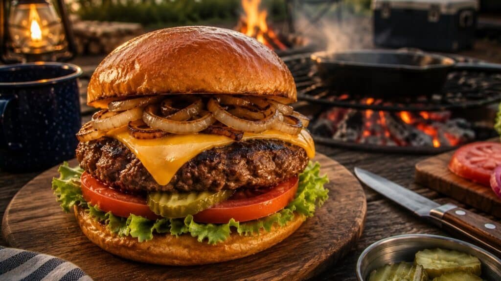 Burgers Over the Campfire