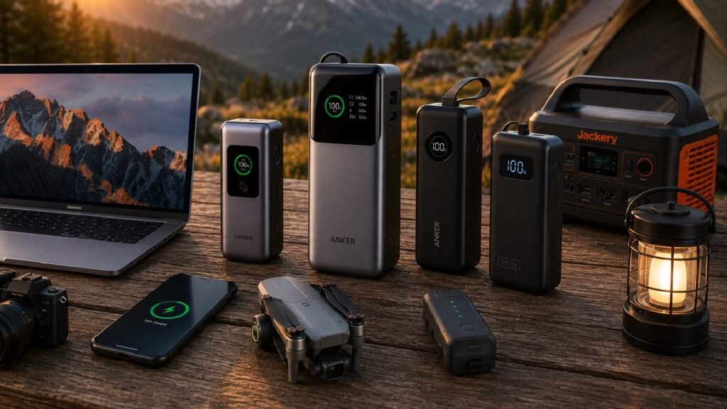 Best highest capacity portable power bank comparison featuring Anker Prime, UGREEN, INIU and Jackery portable chargers.