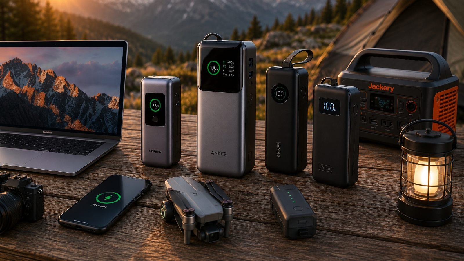 Best highest capacity portable power bank comparison featuring Anker Prime, UGREEN, INIU and Jackery portable chargers.