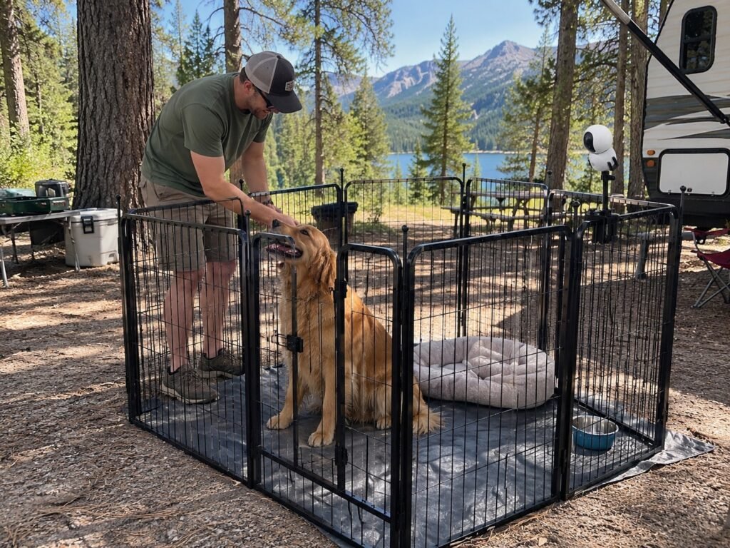 Dog Playpen for Camping in a camp site