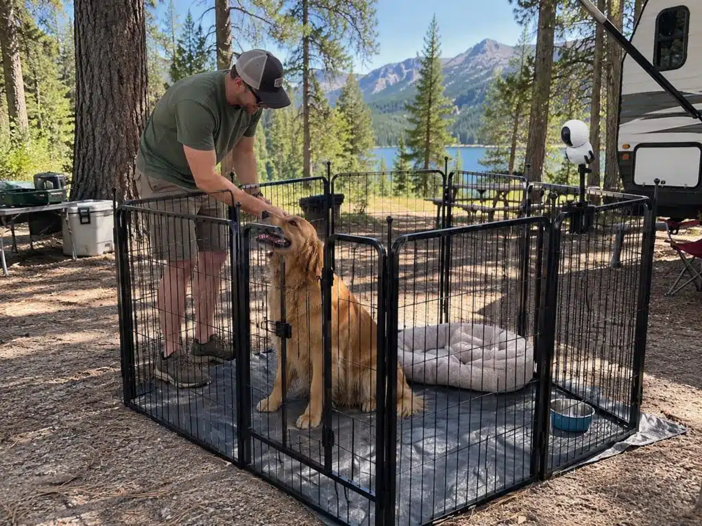Dog Playpen for Camping in a camp site