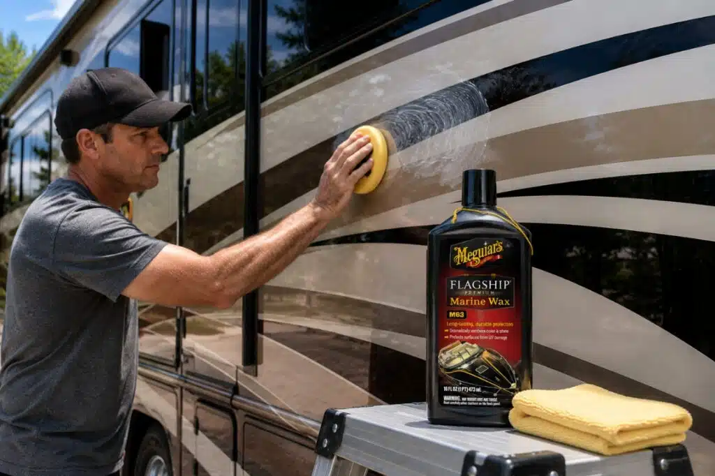 Man using Waxing a RV