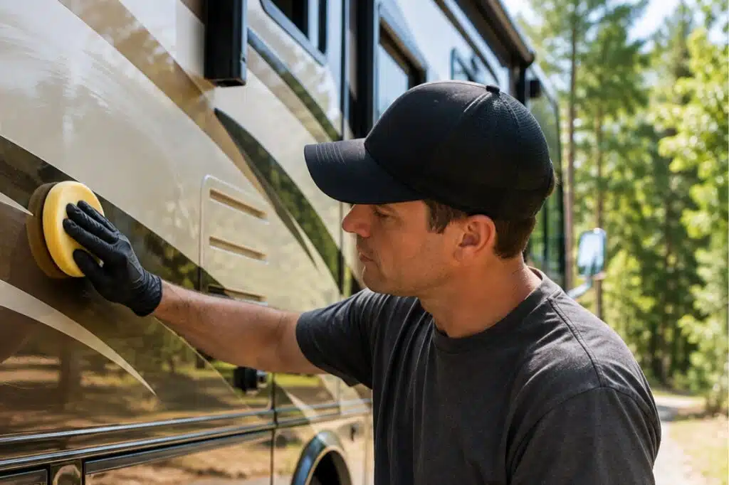 Man using Waxing a RV
