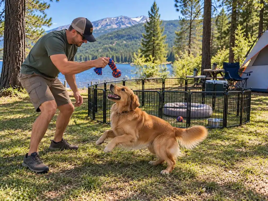 Man play with the dog