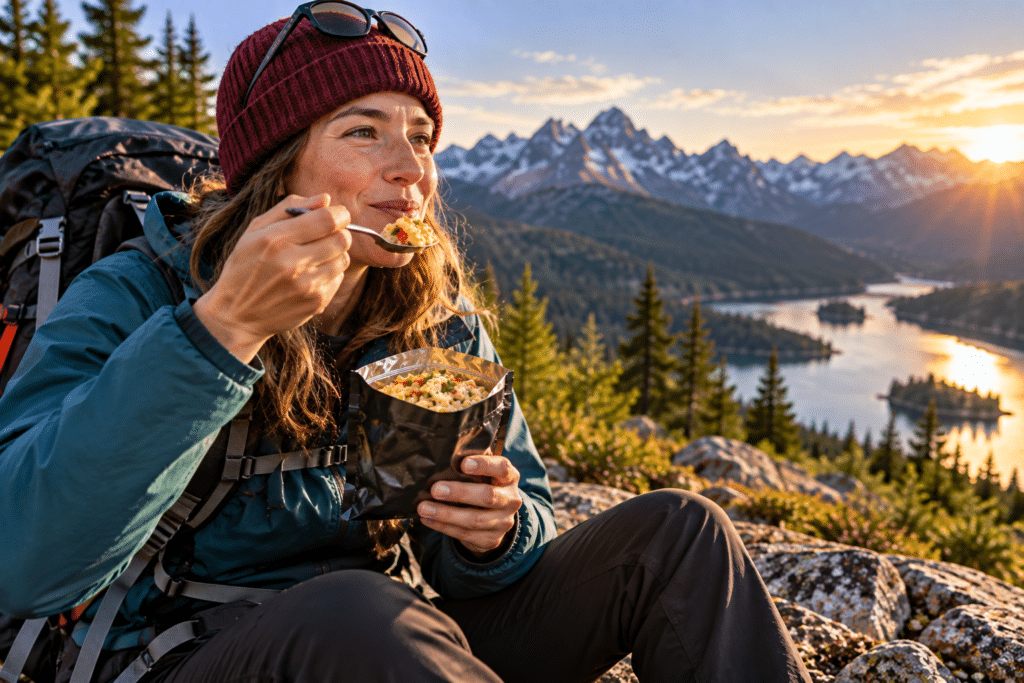 Hiker Eating Freeze Dried Meals